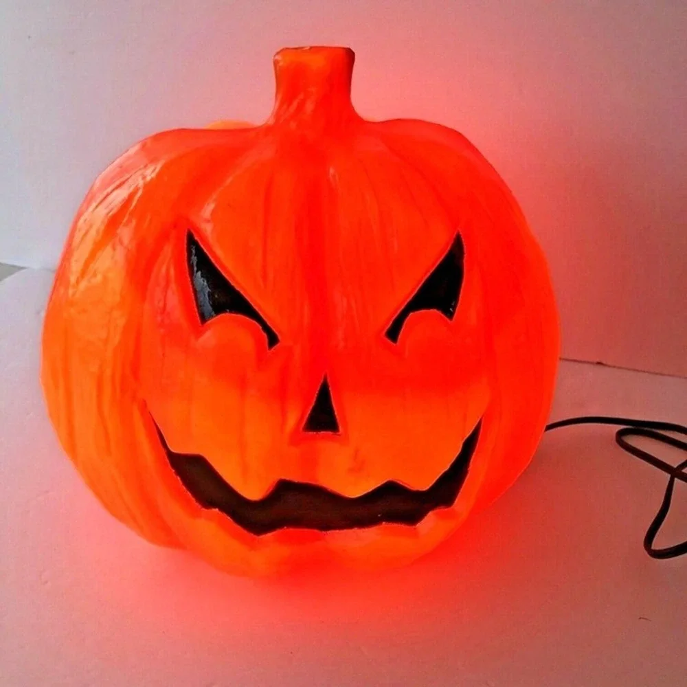Halloween Pumpkin Blow Mold Sinister Evil Jack O Lantern 11 X 10 X 7 Vintage